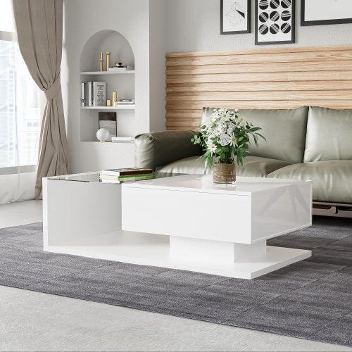 UK Local Coffee Table, High-gloss White. Side Tables, Coffee Tables With Glass And LED
