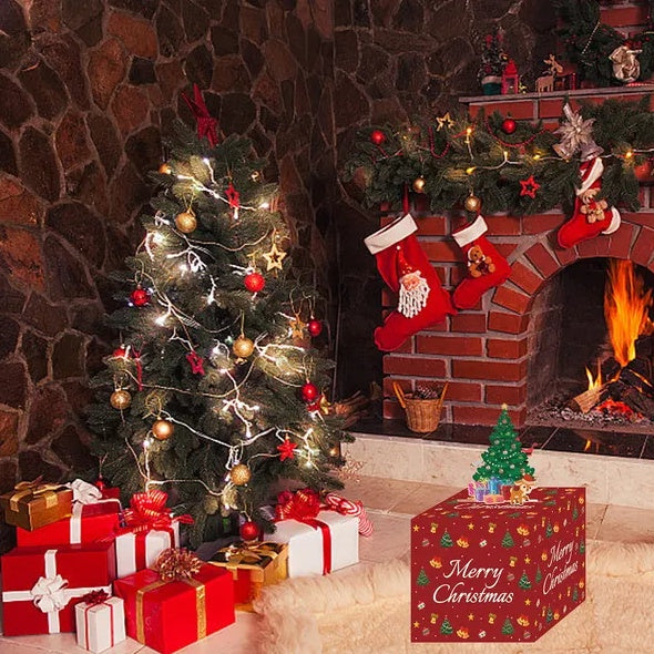 US Local Christmas Money Box For Cash Gift Pull With Christmas Tree Card And Transparent Bags Surprise Money Holder Cash Gift Xmas Money Pull Box For Christmas Birthday New Year Party Supplies