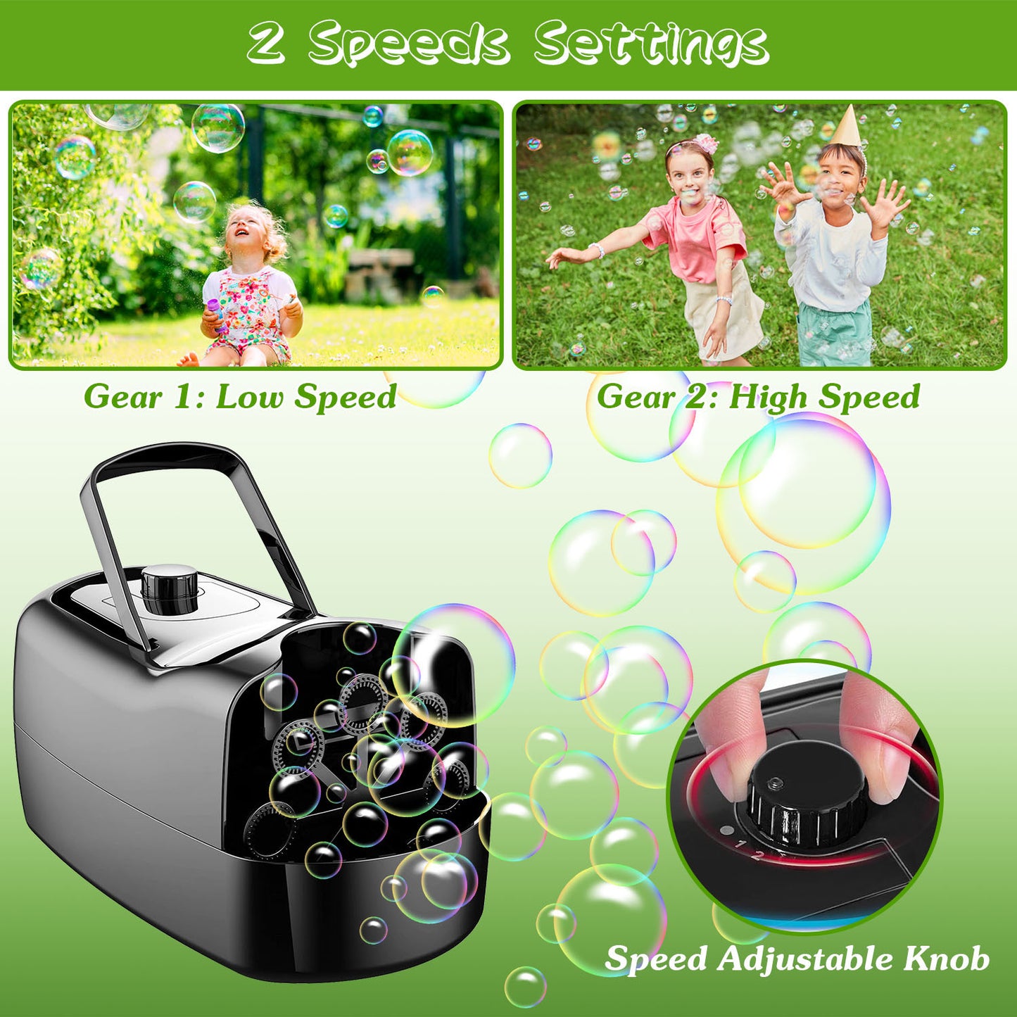 1Pc Bubble Maker Automatic Bubble Blower Portable Bubble Blowing Machine With 2 Speeds Handle 3000-4000 Bubbles Per Minute Plug-In Battery Powered