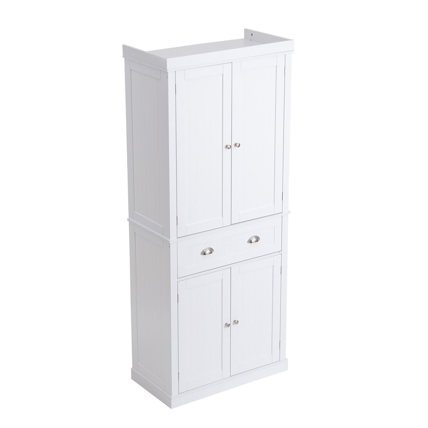 VEVOR Kitchen Pantry Storage Cabinet, Freestanding Utility Cabinets With Doors, Drawer And 3 Adjustable Shelves, Tall Food Buffet Pantries For Kitchen, Living Room, Dinning Room, Laundry, White