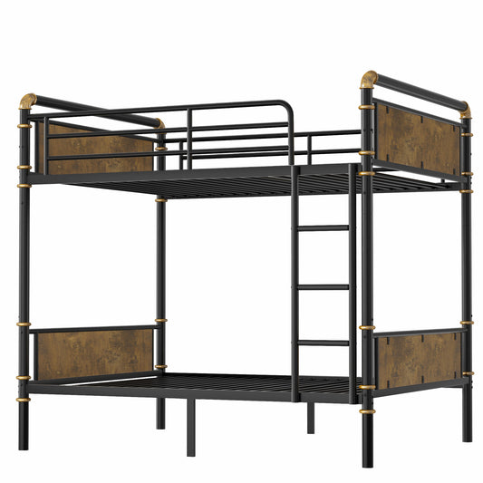 US Loccal Double Bed Plus Double Bed Plus Metal Bunk Bed, Industrial Grade Detachable Bunk Bed With Safety Railing, Suitable For Teenagers, Black