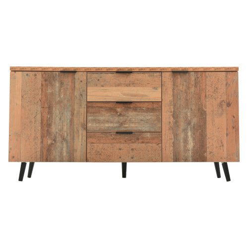 UK Local Sideboard Storage Cupboard Kitchen Buffet Sideboard TV Cabinet With Adjustable Shelves Dresser Vertical Cabinet Three Drawers For Living Room Dining Room Bedroom Vintage Brown 140cm