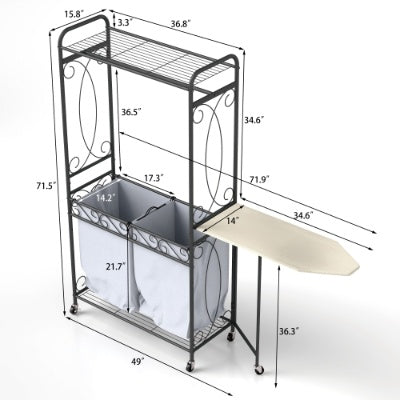 US Local Multi Functional Laundry Hamper Organizer With Hanging Rail And Storage Shelf Rolling Laundry Cart With Wheels, Heavy Duty Metal Frame For Bathroom, Laundry Room, Or Bedroom Organization