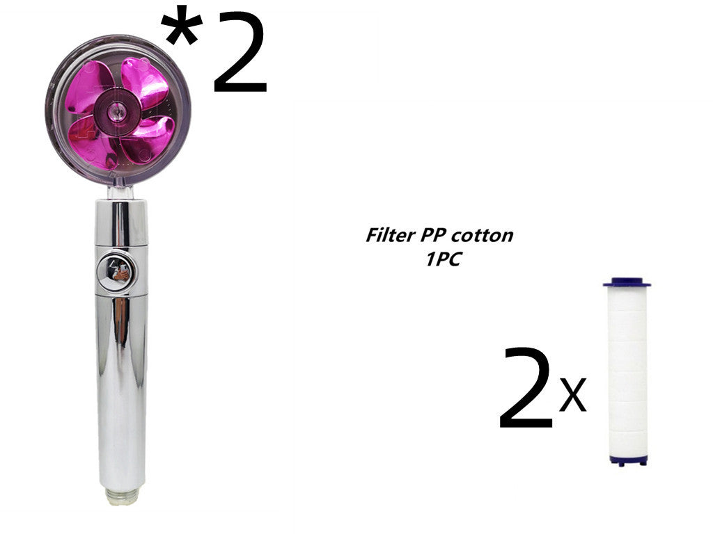 US Local Propeller Driven Shower Head With Stop Button And Cotton Filter Turbocharged High Pressure Handheld Shower Nozzle
