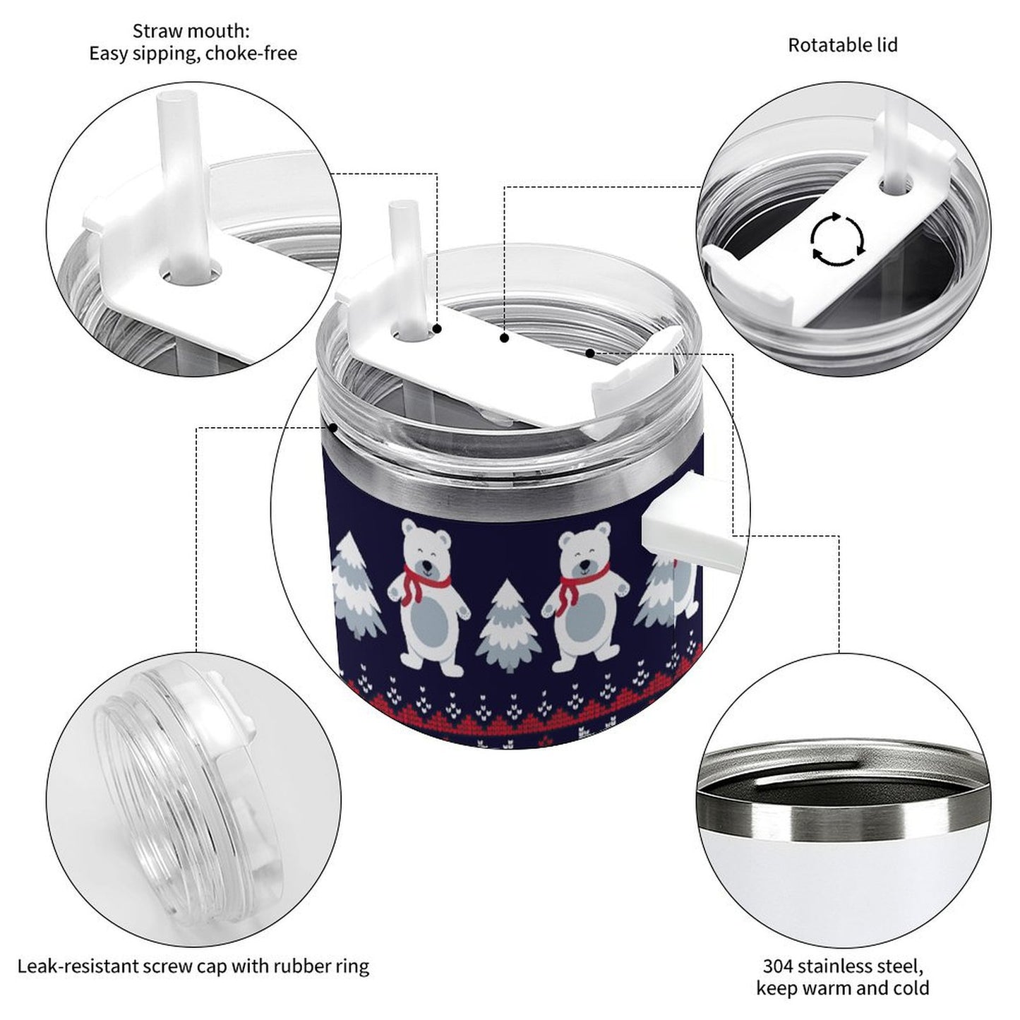 PHDT00185 POD US Local Tumbler 40 oz Large Capacity Car Cup Christmas Bear