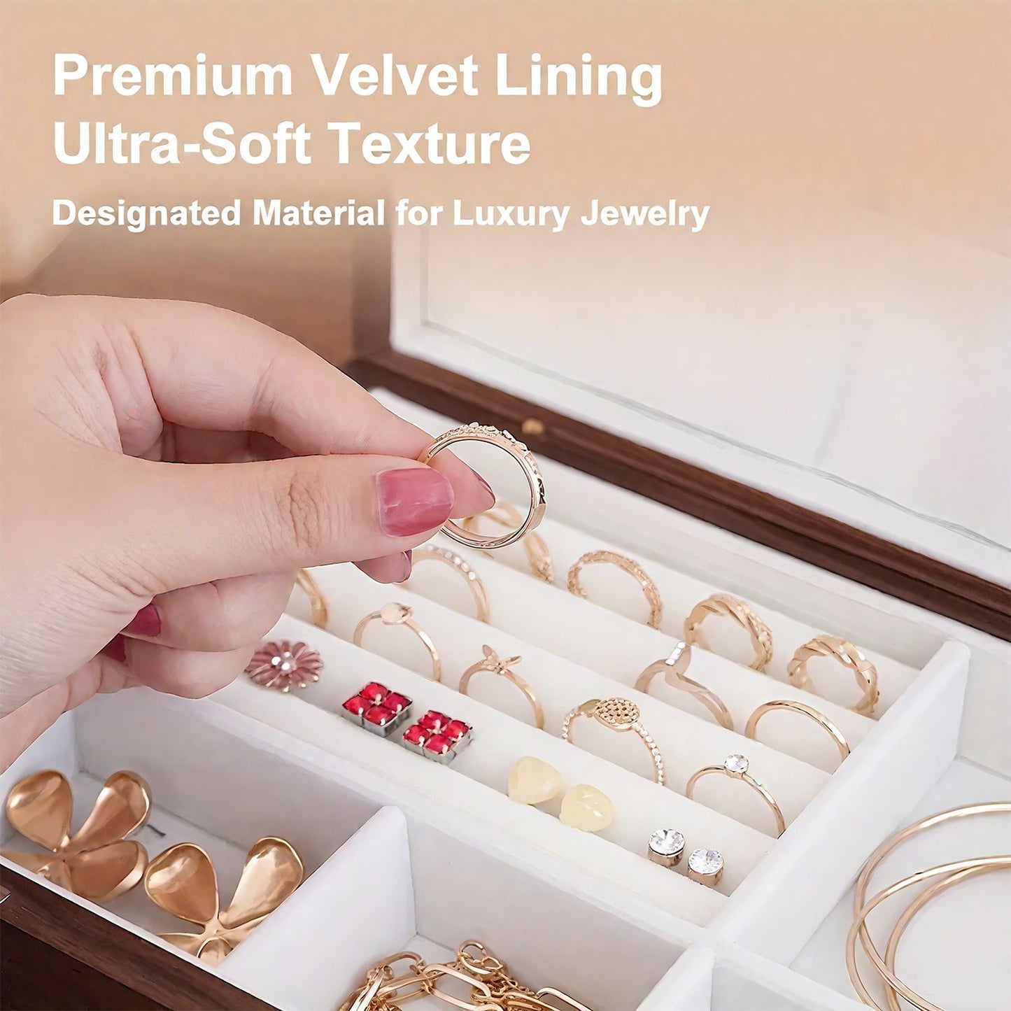 US Local Solid Wood Jewelry Storage Box Ladies Retro Wooden Necklace Jewelry Bracelet Watch Display Box Handmade Wedding Birthday Anniversary Jewelry Box