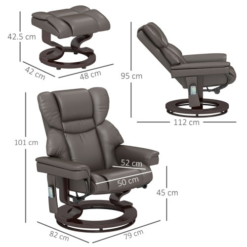 UK Local HOMCOM Massage Recliner Chair With Footstool, Upholstered Reclining Armchair With Adjustable Backrest, Steel Frame And Wood Base, Swivel Chair For Living Room, Bedroom, Brown