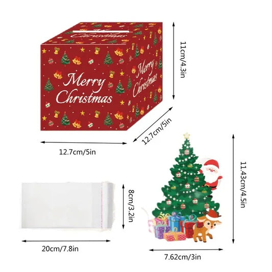 US Local Christmas Money Box For Cash Gift Pull With Christmas Tree Card And Transparent Bags Surprise Money Holder Cash Gift Xmas Money Pull Box For Christmas Birthday New Year Party Supplies
