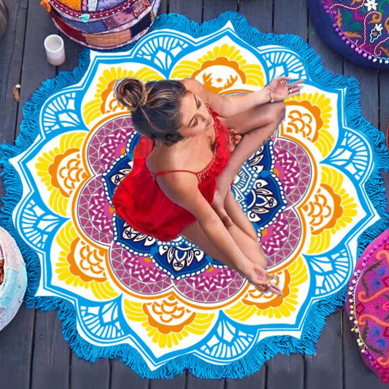 USA Local Polygon Printing Tassel Round Bath Towel Yoga Mat
