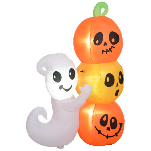 HOMCOM 5ft Inflatable Halloween Decoration Ghost And Pumpkin, Blow Up Outdoor LED Yard Display, Waterproof