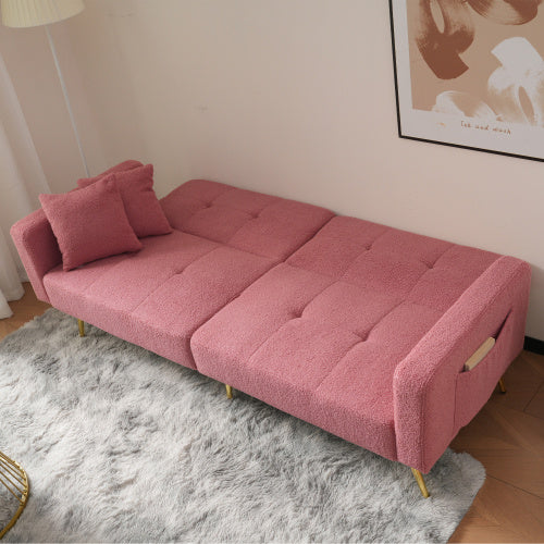 UK Local The Sofa Bed Has A Bed Function, Three Adjustable Backrest Angles, Gold Legs, Cushions And Side Storage Pockets