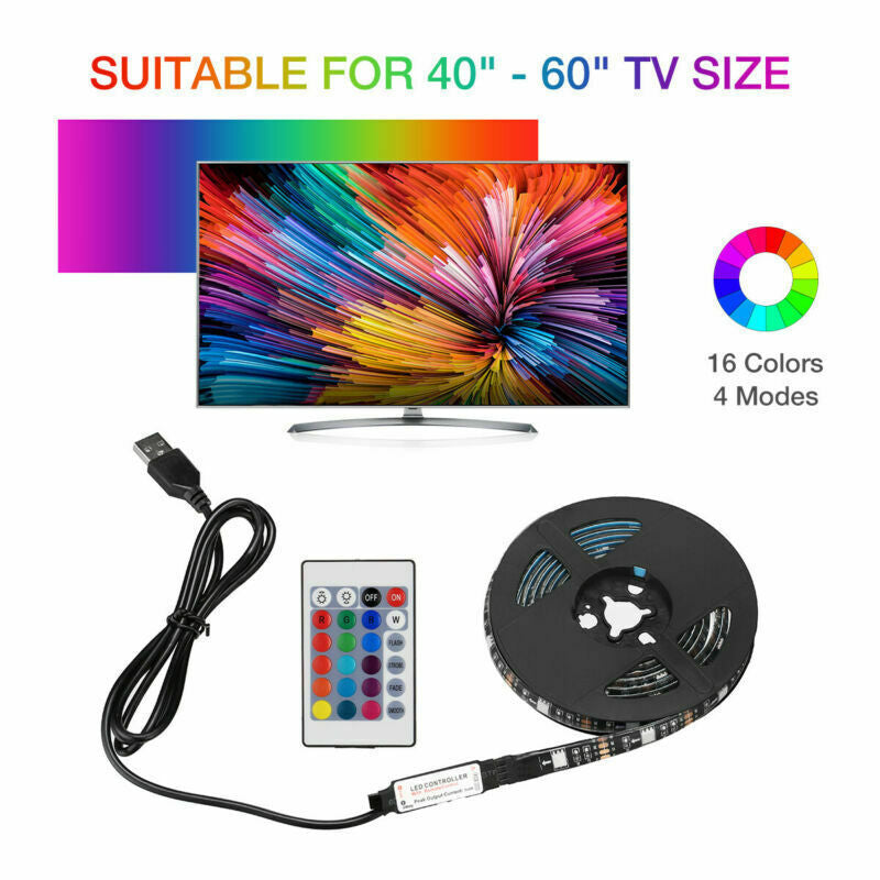 US Local 4x50CM USB 5V RGB LED Strip Background Light Remote Kit For TV Computer Lamp