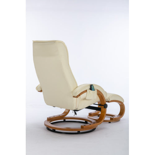 UK Local PU Upholstered Massage Recliner With Ottoman Footstool, 5 Points Massager, Bentwood Base For Living Room Bedroom, Beige