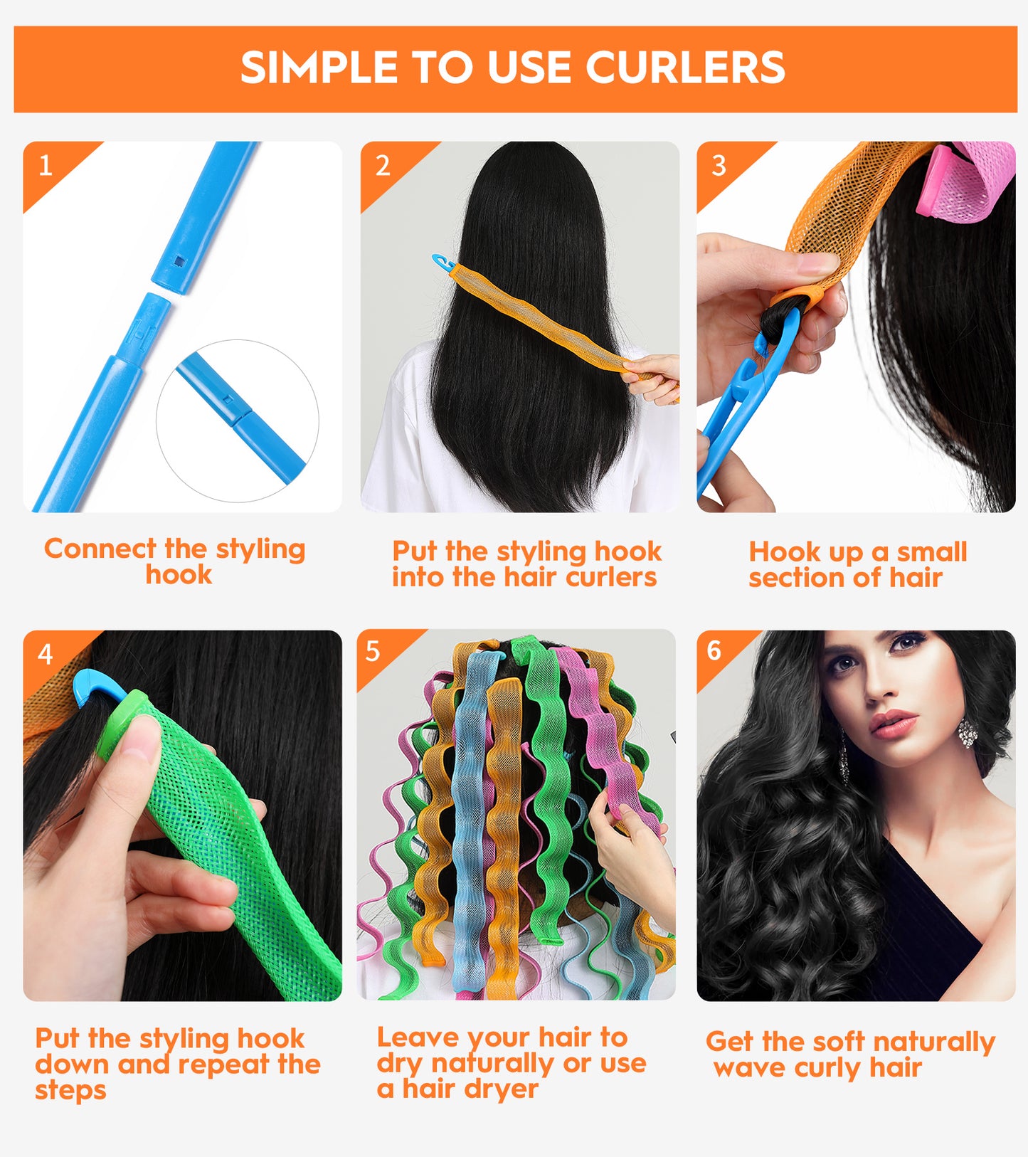 US Local Heatless Hair Curlers Wave Curls Styling Kit For Women Girls On Hair Care - 30 Pcs - 6 Colors