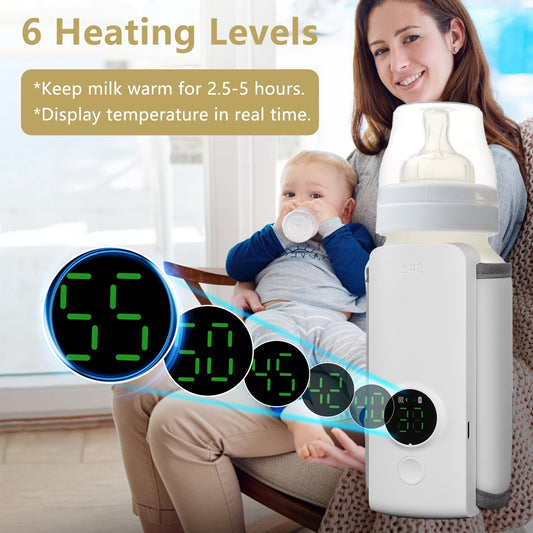 US Local 1 Pc Portable Bottle Warmer Baby Milk Warmer Milk Formula Warmer For Travel With 6 Heating Levels USB Rechargeable Keep Milk Warm For 5 Hours No Bottle Included