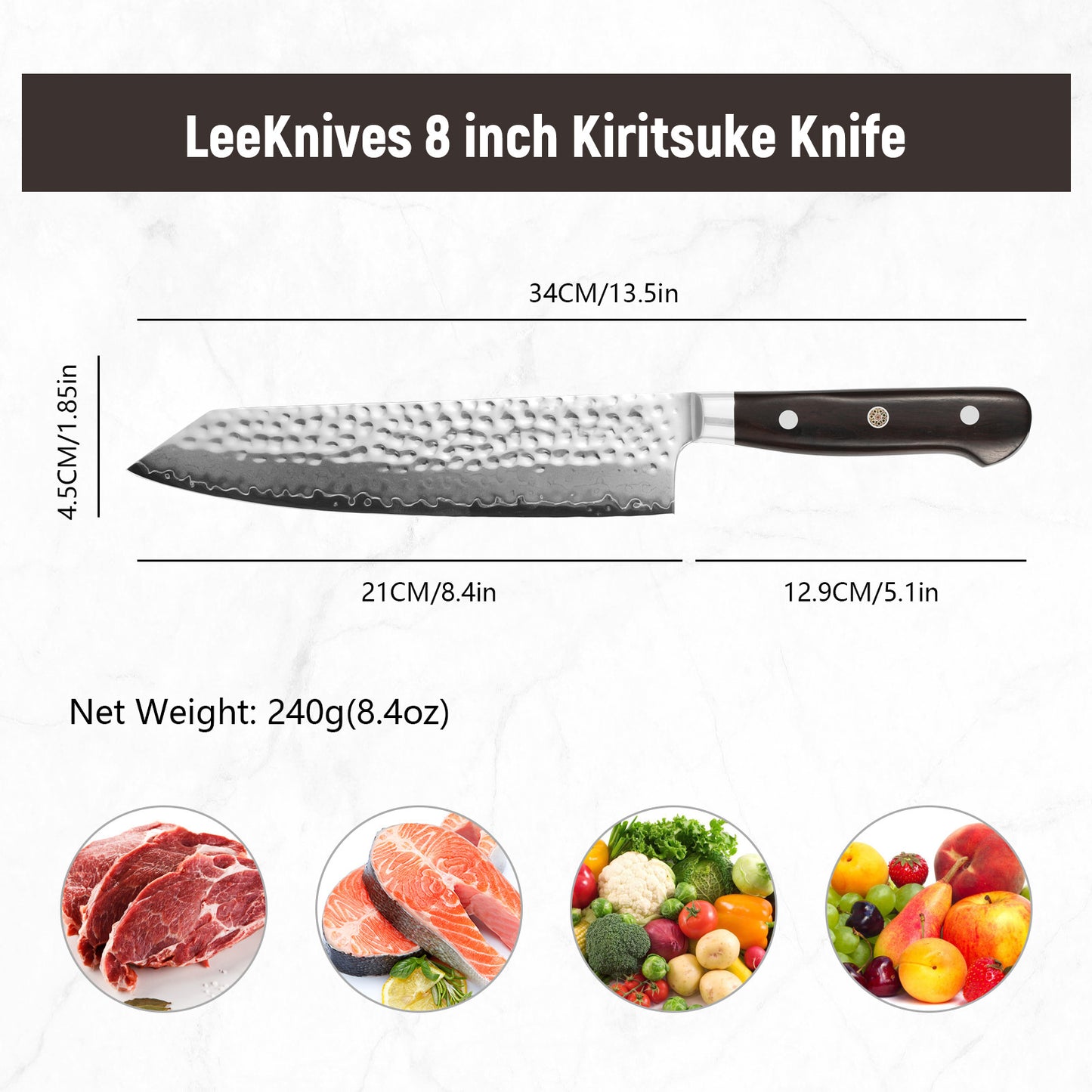 8.5 Inch Kiritsuke Knife, Professional VG10 Damascus Steel Chef Knife With Hammered Blade, Ultra Sharp Kitchen Slicing Knife With Ebony Wood Handle & Gift Box
