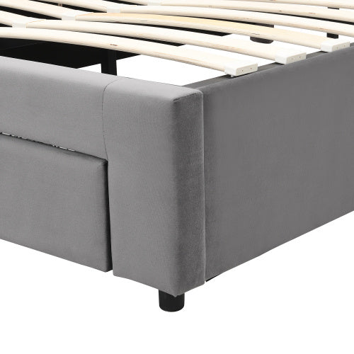 UK Local Upholstered Bed,Double Bed-4ft6 135x190cm, Velvet Fabric, Double Bed, Large Storage Space,With Slats And Headboard,Without Mattress,Grey