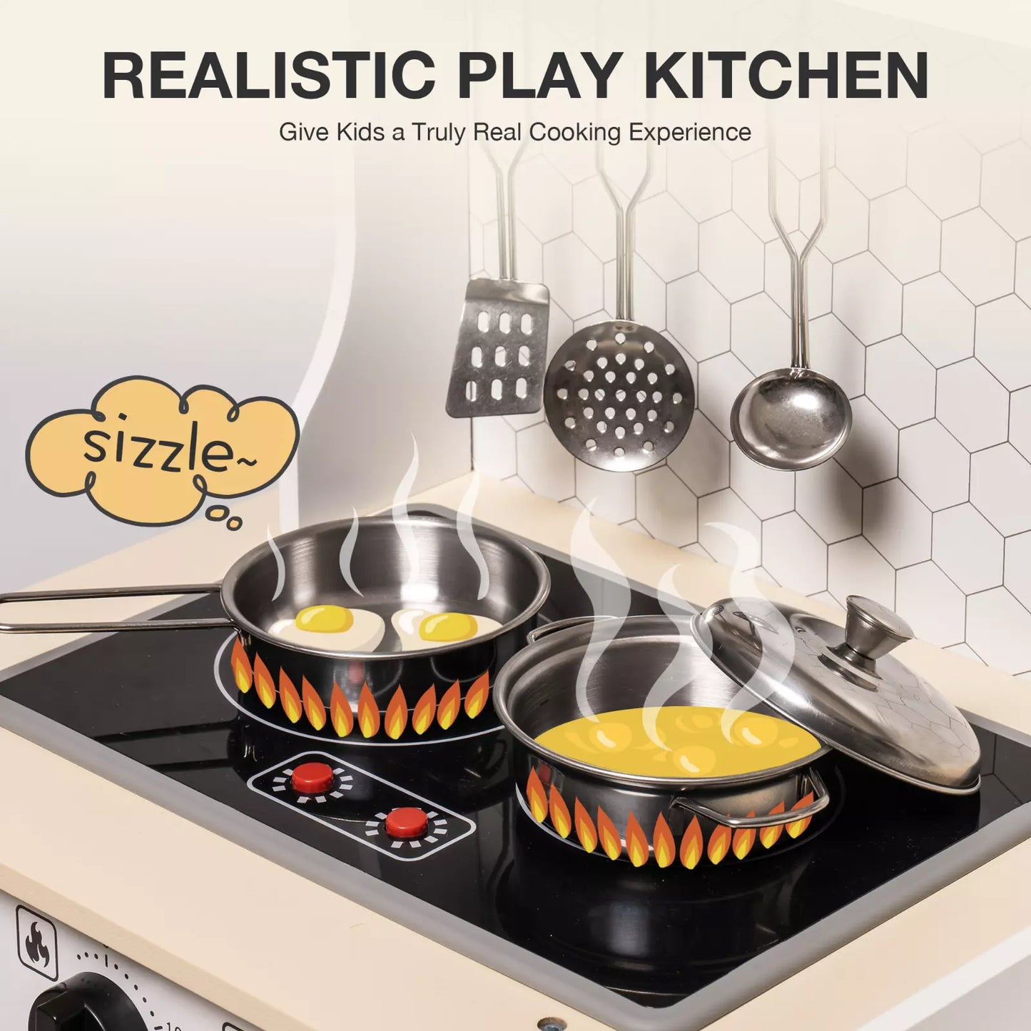 US Local ROBOTIME DIY Pretend Play Kitchen Cooking Toy Set Gift For Boys And Girls Gray
