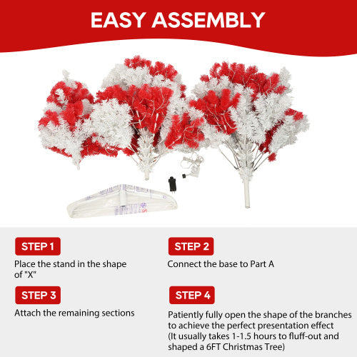 US Local 6ft Artificial Christmas Tree With 300 LED Lights And 900 Bendable Branches, Candy Cane Christmas Tree Holiday Decoration, Creative Decorated Trees, Xmas Tree Christmas Decorations