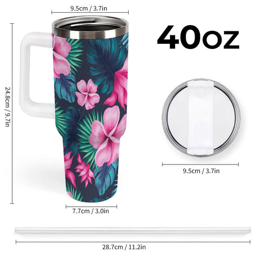 PHDT00035 POD US Local Tumbler 40 oz Large Capacity Car Cup Pink, Petals, Monstera Leaves