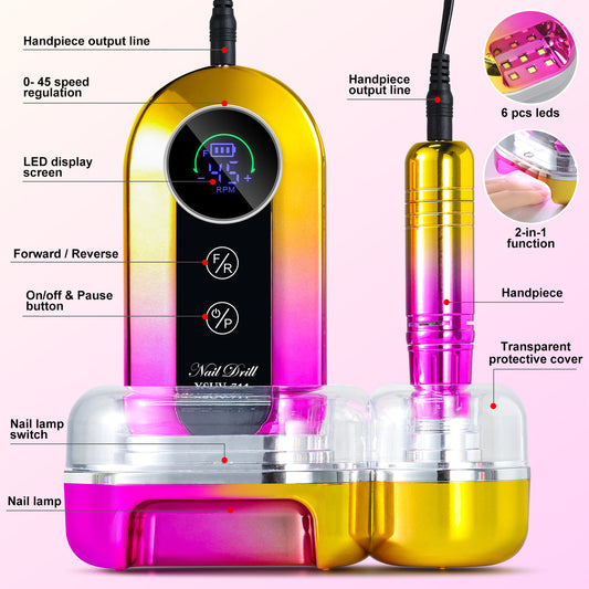 US Local 45000RPM Professional Nail Drill Kit, Nail Polishing Machine Includes Polishing Head And Drill Head, Basic Nail Tool Kit. Nail File Machine Kit Used For Removing Acrylic Gel Nails During Polishing, Be