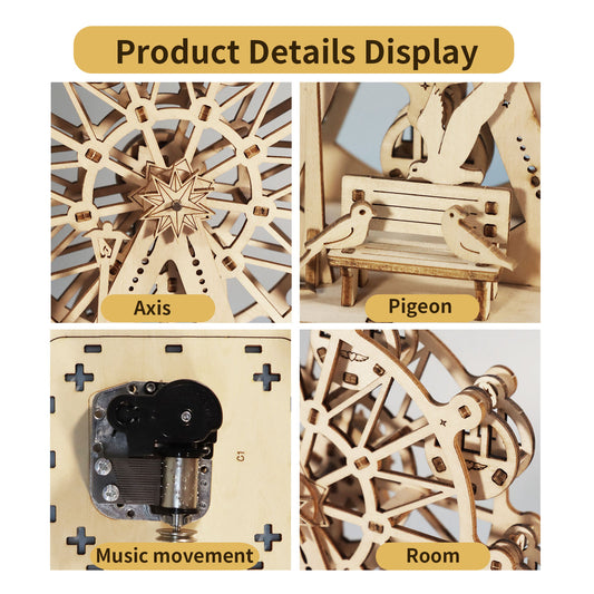 US Local MUSIC PARK 3D Wooden Puzzles Music Box Ferris Wheel DIY Crafts Handmade Model Kits For Women Birthday Gifts