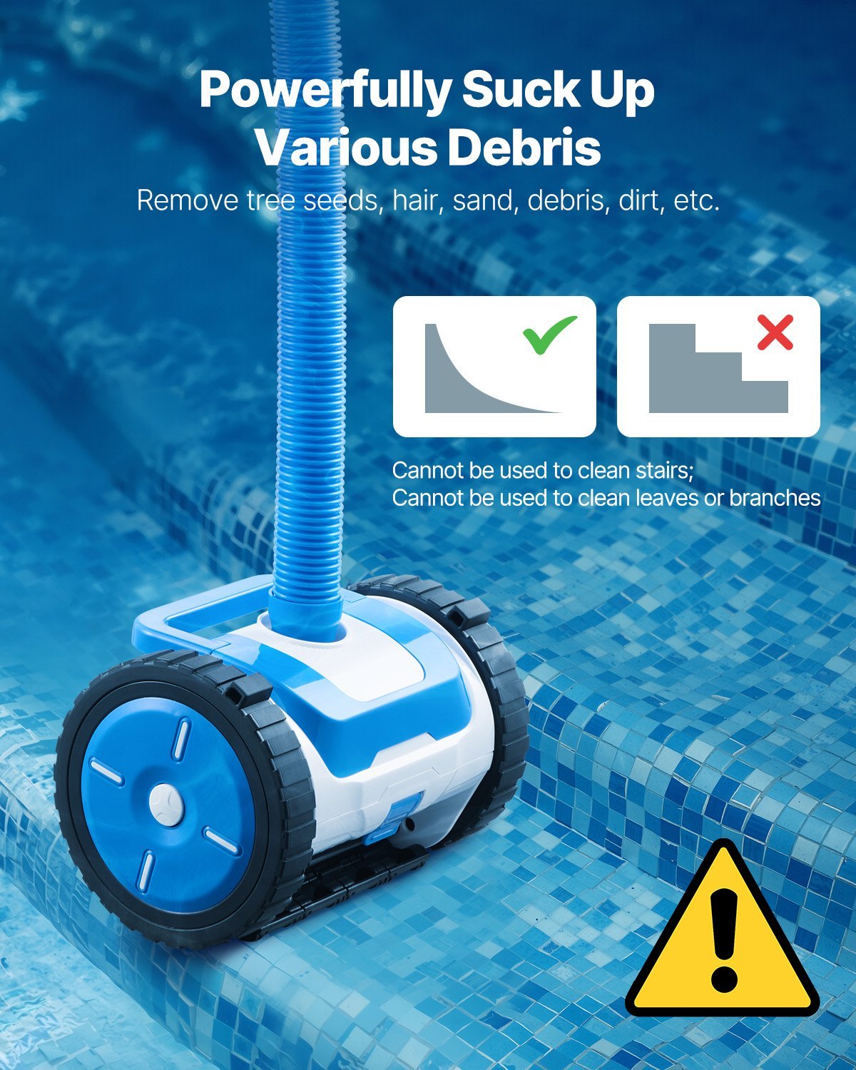 US Local Suction Pool Cleaner, Automatic Pool Vacuum Cleaner, Suction Side Automatic Pool Cleaner, Suction Vacuum Pool Sweeper With 2 Wheels, For In-ground Pool And Above-Ground Pool Up To 20 X 40 Ft