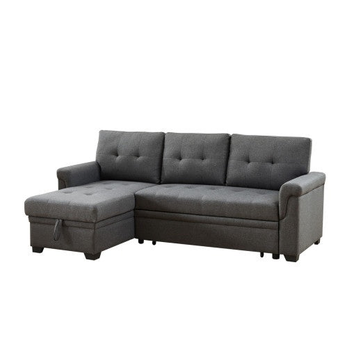 US Local Dark Gray Linen Reversible Sleeper Sectional Sofa With Storage Chaise