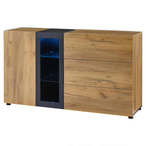 UK Local Modern Sideboard, Side Cabinet, Buffet Cabinet, Sideboard With 3 Drawers, Accent Console Table Storage Cabinet With Glass For Living Room, 140x40x80CM