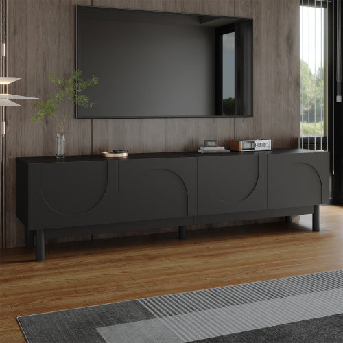 UK Local TV Cabinet With Curved, Wave-Shaped Doors, Shelves, And TV Stand With Stabilizing Legs