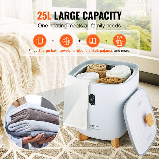 US Local VEVOR Towel Warmer 25L, Towel Warmer Bucket With 2 Heating Modes, Auto Shut Off, Bottom Heating Columns, LED Screen, Large Towel Warmer For Bathroom, Spa, Bathrobe, Blanket & Pajama