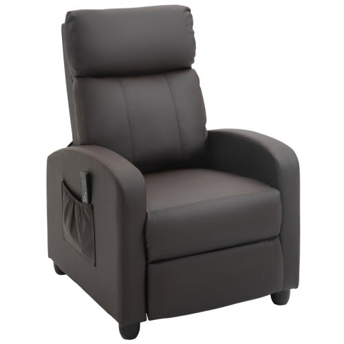 UK Local HOMCOM Recliner Armchair, Massage Faux Leather Push Back Reclining Chair With Adjustable Leg Rest, Side Pocket, For Home Living Room Theatre, Brown