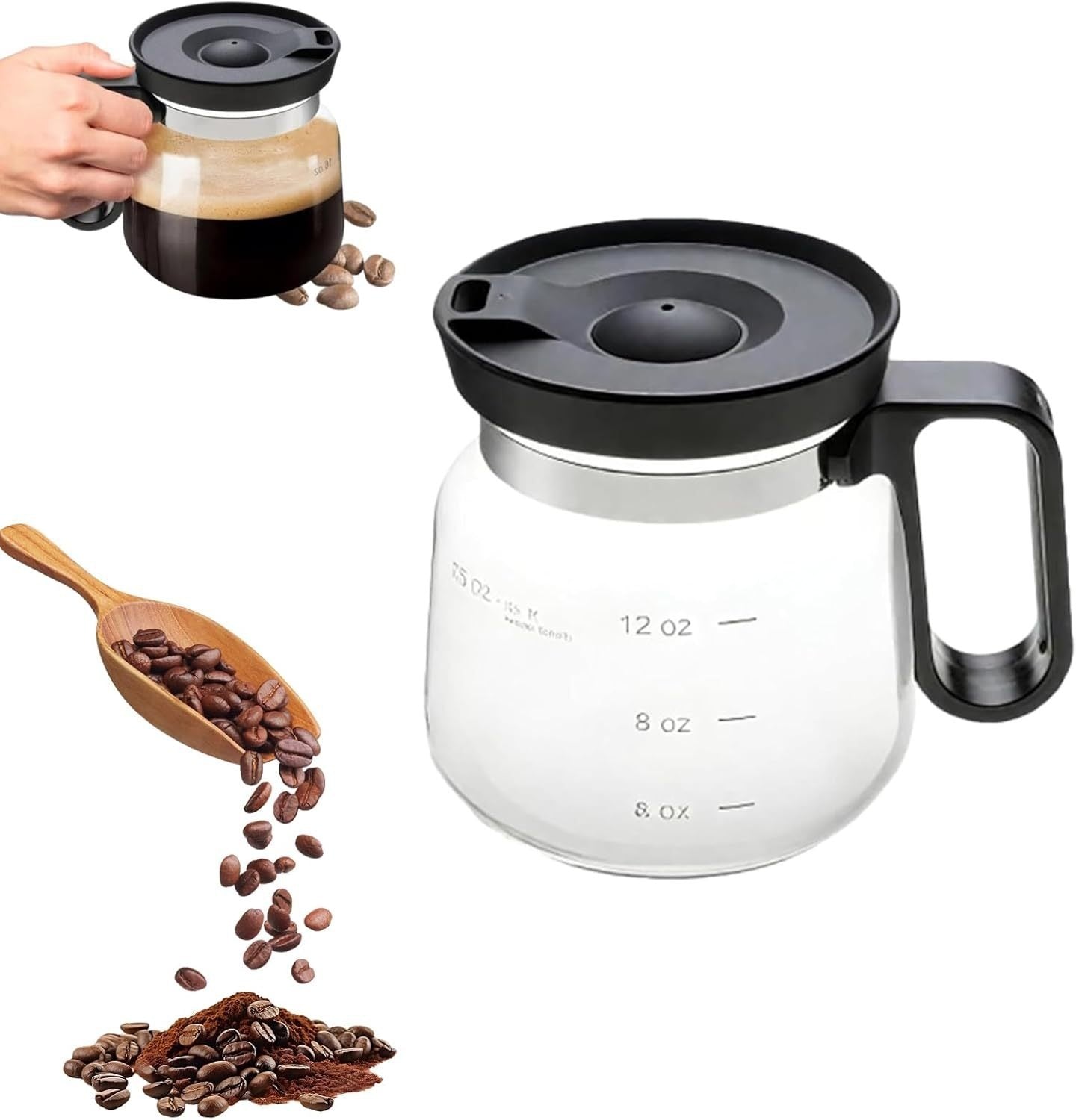 16-ounce Glass Coffee Mug Coffee Pot Style Compact And Durable Teacup With Handle And Lid