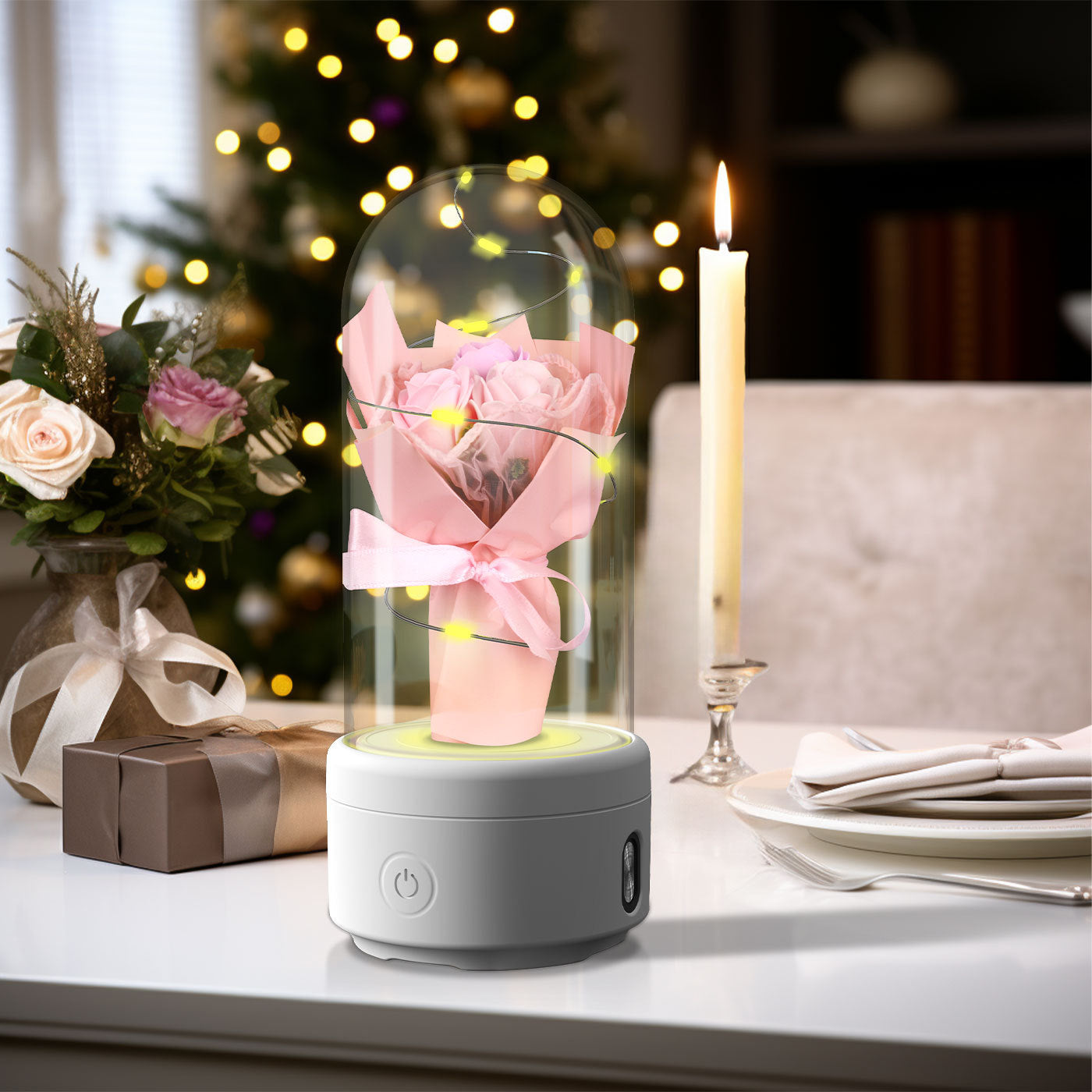 USA Local Creative 2 In 1 Bouquet LED Light And Bluetooth-compatible Speaker Mother's Day Gift Rose Luminous Night Light Ornament In Glass Cover