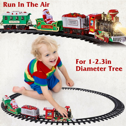 US Local Electric Train Set Kid Toy Xmas Steam Train Kit Tree Surround Track Battery Operated With Sound Light Santa Claus Christmas Gift
