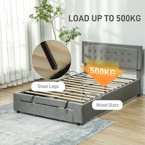 UK Local HOMCOM Double Size Ottoman Bed Frame, With Front Drawer - Grey