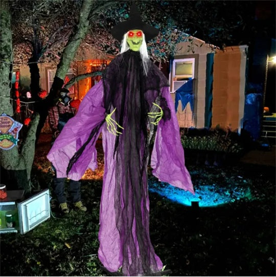 7.2ft Sound-Activated Halloween Witch - Eerie Arm Movements, Terrifying Sounds & Glowing Eyes For Indoor Outdoor