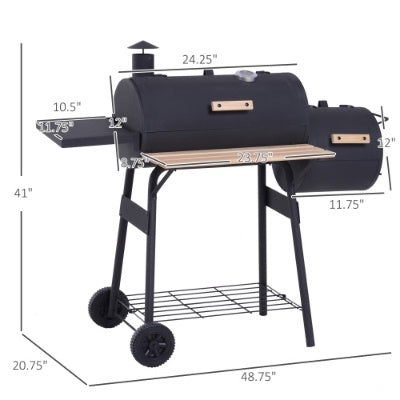 US Local Outsunny 48 Steel Portable Backyard Charcoal BBQ Grill And Offset Smoker Combo With Wheels