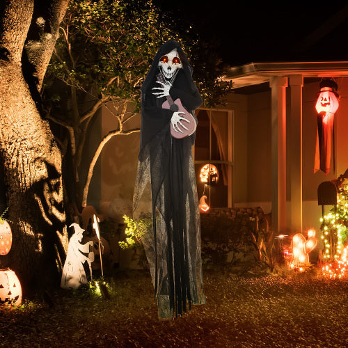 HOMCOM 4.3 Outdoor Halloween Decoration Animatronic Guitar-playing Grim Reaper, Sound And Motion Activated Animated Prop With Light Up Eyes Guitar Music