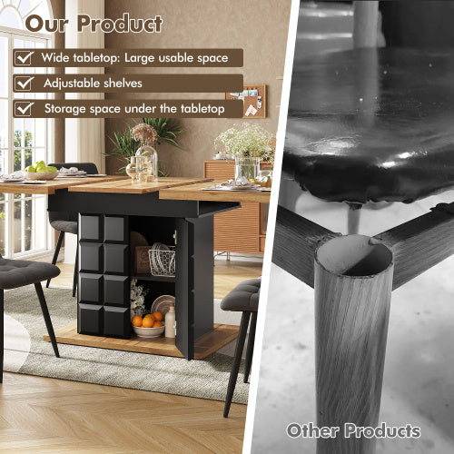 UK Local Telescopic Dining Table 110-140x80cm, Foldable Kitchen Table For 4-6 People, Extendable Dining Table, Space-saving Kitchen Table, For Kitchen And Living Room, Table With A Checked Pattern