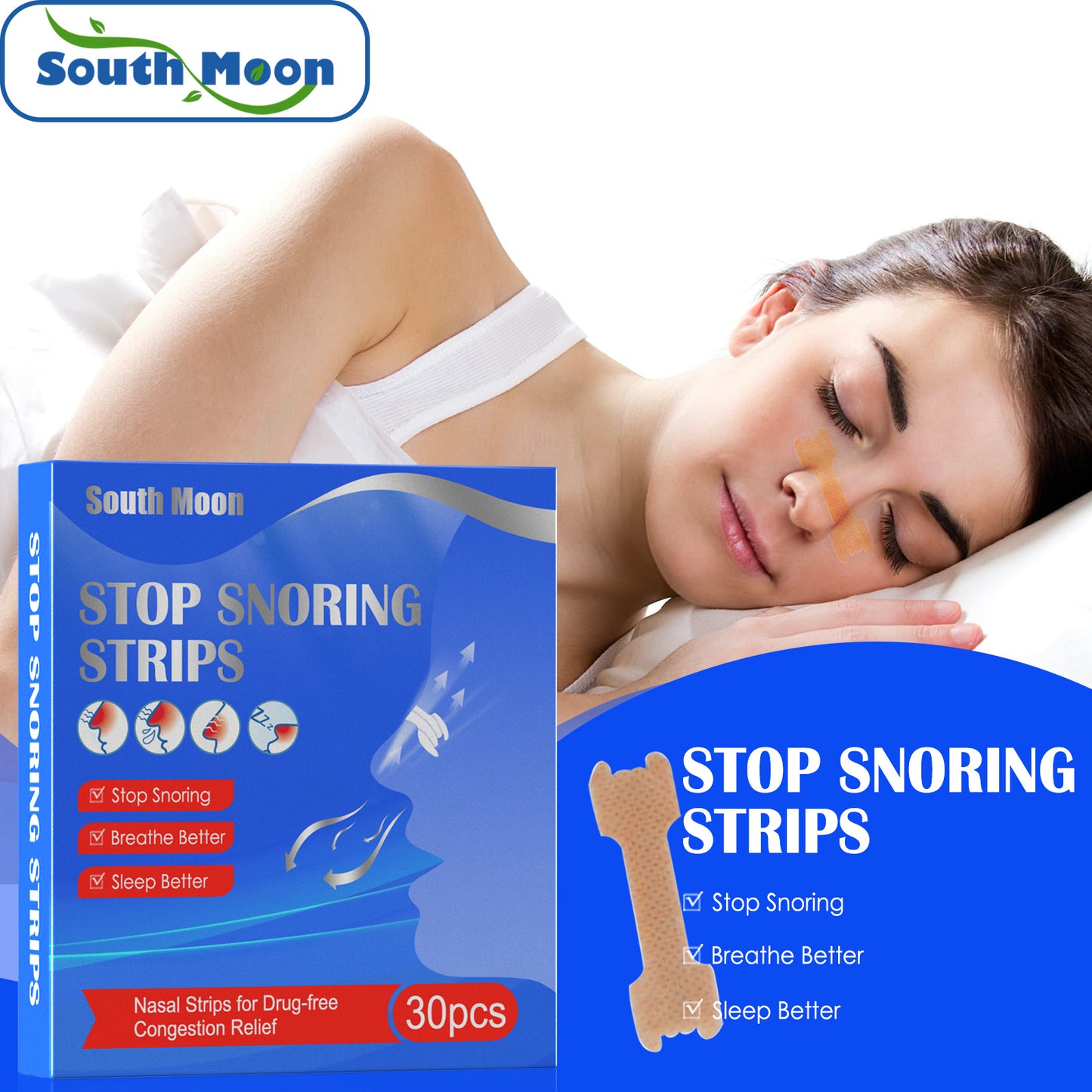 US Local South Moon Relieves Nasal Obstruction Nasal Dilation Discomfort Relieves Sleep Disorders Snoring Nose Ventilation Patch