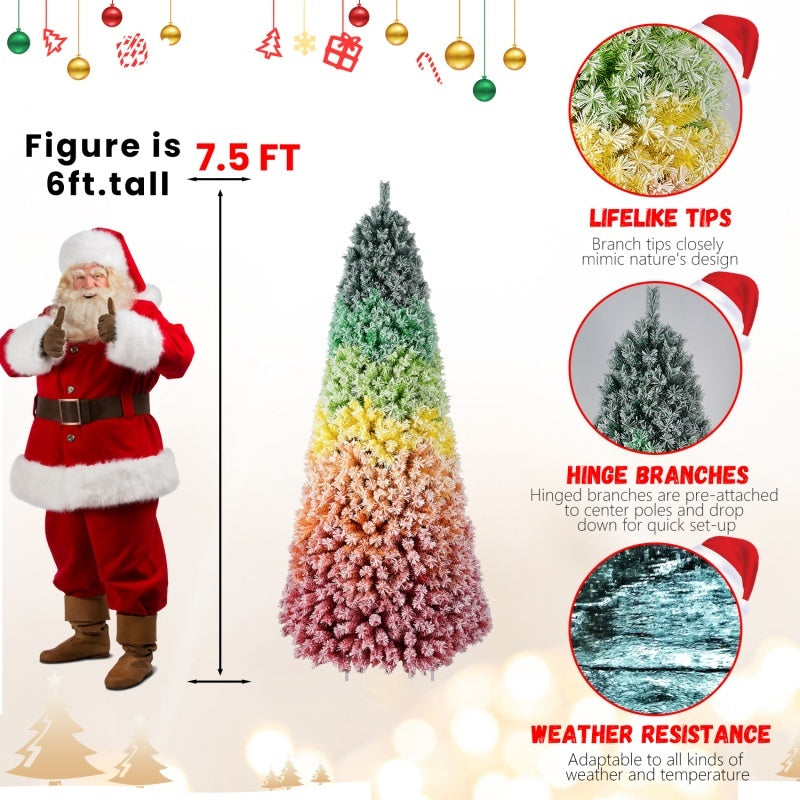 US Local 6FT 7.5FT Artificial Unlit Colorful Rainbow Hinged Christmas Tree, WITH PVC Branch Tips
