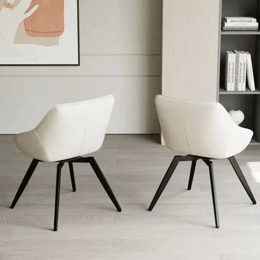 US Local A Set Of 2 Dining Chairs, Medieval Modern Kitchen Dining Chair, PU Decorative Chairs With Black Metal Legs, Suitable For Home&kitchen White