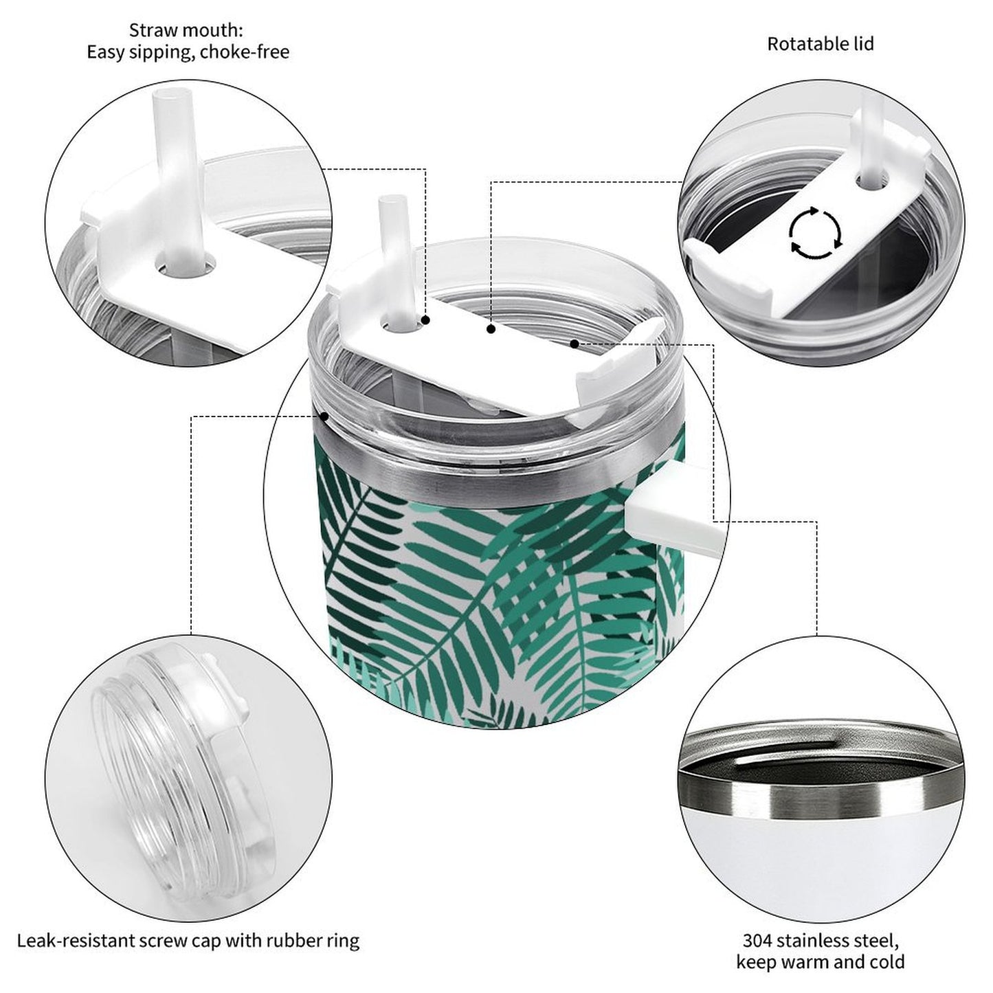 PHDT00232 POD US Local Tumbler 40 oz Large Capacity Car Cup Branches, Leaves, Summer