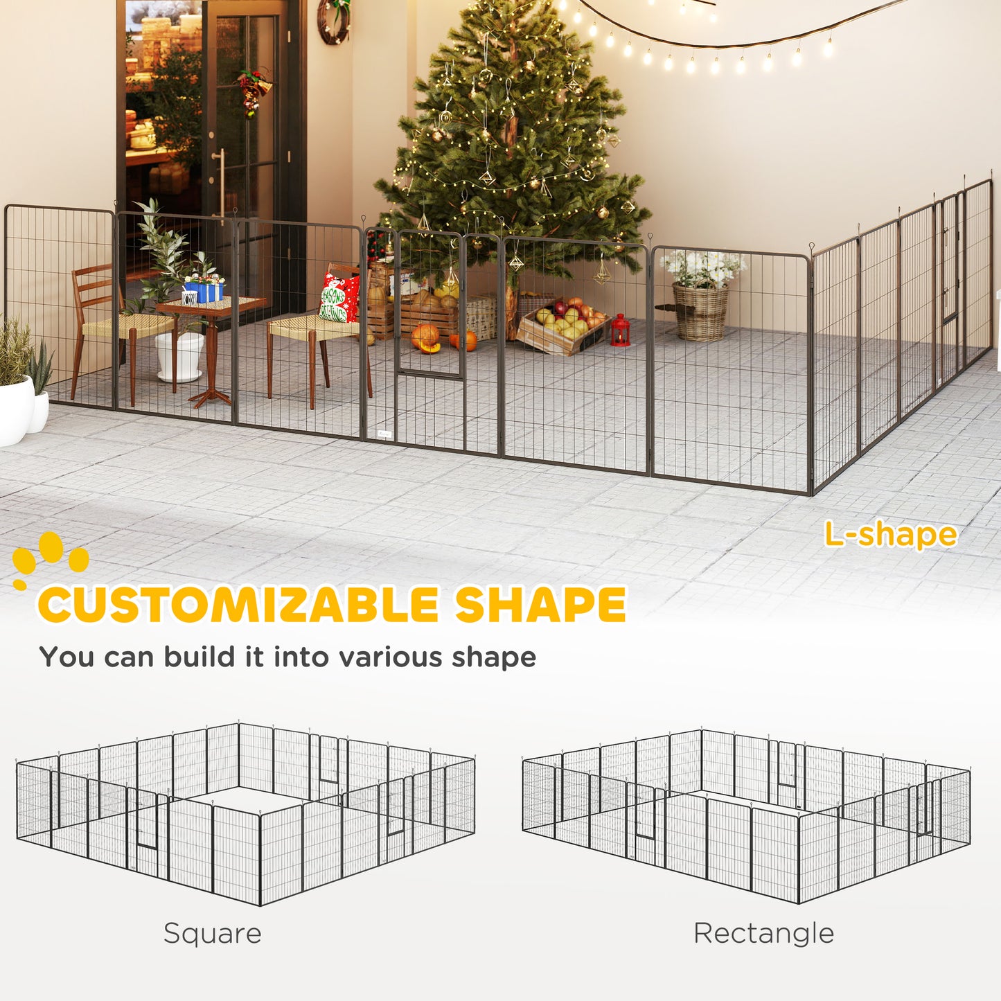 US Local Dog Playpen For Indoor Outdoor, 24 Panels 44.5 H Puppy Playpen With Lockable Door, DIY Shape Pet Exercise Fence, Black