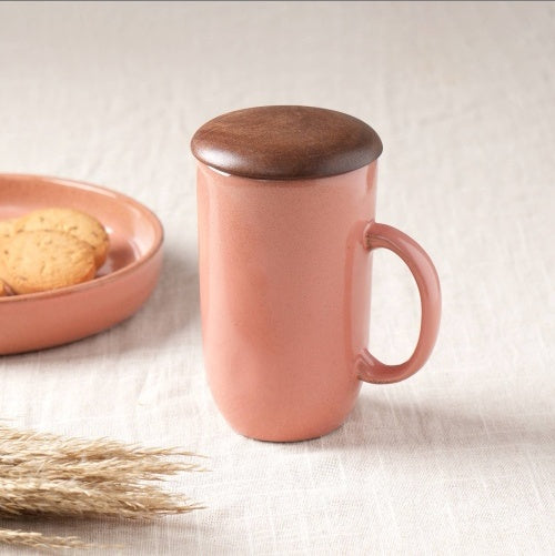 US Local Ceramic Peach Coffee Mug With Wooden Lid
