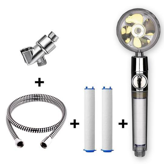 US Local Propeller Driven Shower Head With Stop Button And Cotton Filter Turbocharged High Pressure Handheld Shower Nozzle