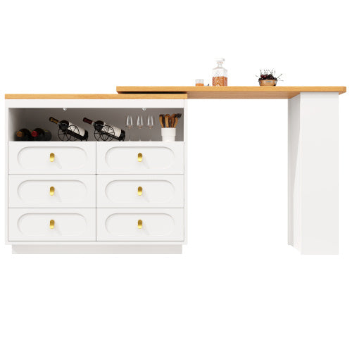UK Local 360 Rotating Bar Table Main Body 137 X 39 X 90 Cm, Coffee Bar Furniture, Rotating Dining Bar With Storage, Kitchen Island, With Spice Rack, Six Drawers, Open Storage Space, White