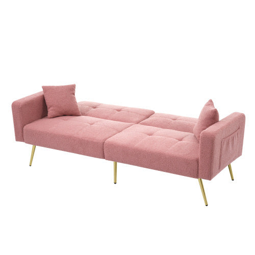 UK Local The Sofa Bed Has A Bed Function, Three Adjustable Backrest Angles, Gold Legs, Cushions And Side Storage Pockets