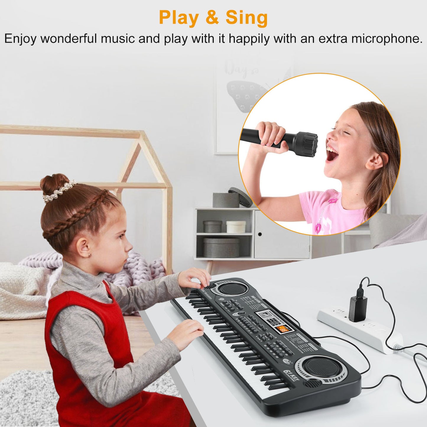 US Local 61 Keys Digital Music Electronic Keyboard Electric Piano Musical Instrument Kids Learning Keyboard With Microphone For Beginners Kids Girls Boys Adults